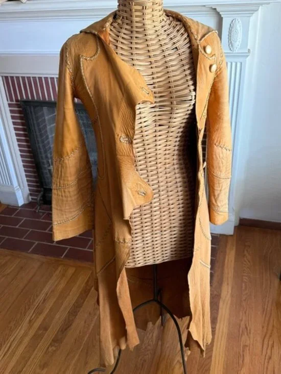 Vintage Pieles Pitic 70’s whipstitch leather raw edge festival hippie coat - Picture 5 of 13